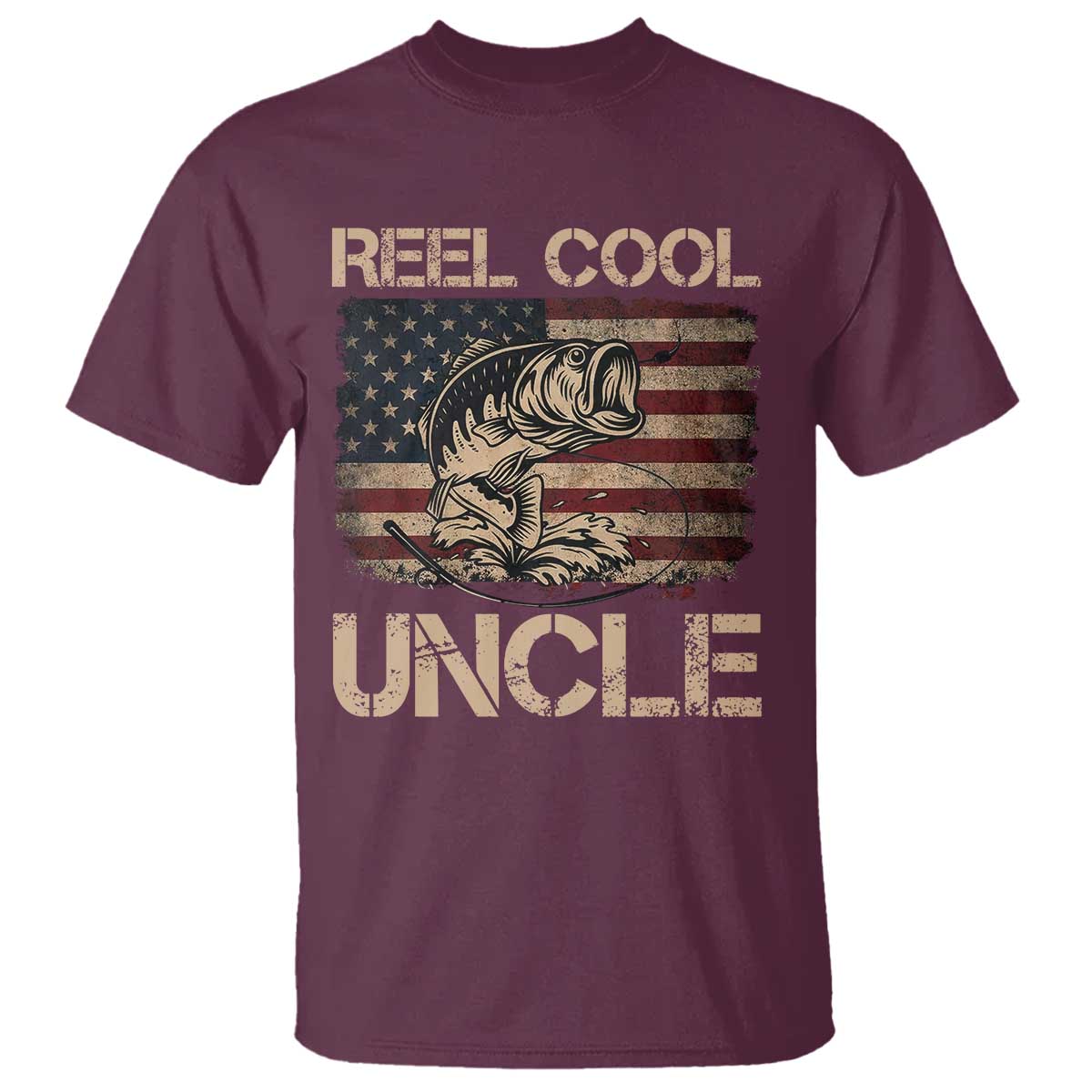 Reel Cool Uncle T Shirt Funny Fishing USA Flag Patriotic Fisherman Fathers Day