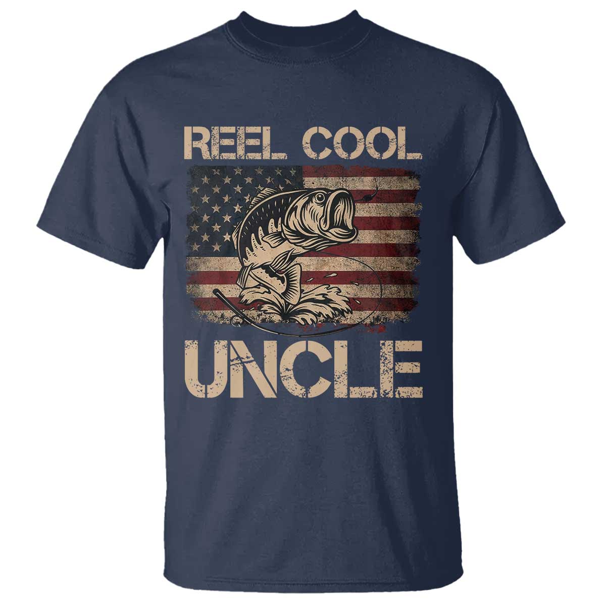 Reel Cool Uncle T Shirt Funny Fishing USA Flag Patriotic Fisherman Fathers Day