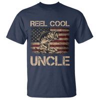 Reel Cool Uncle T Shirt Funny Fishing USA Flag Patriotic Fisherman Fathers Day