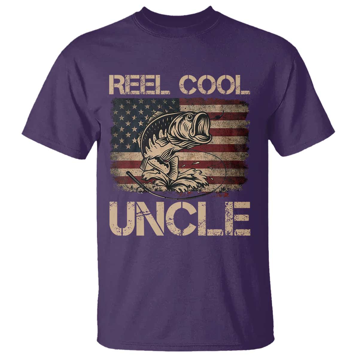 Reel Cool Uncle T Shirt Funny Fishing USA Flag Patriotic Fisherman Fathers Day