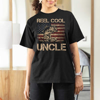 Reel Cool Uncle T Shirt For Women Funny Fishing USA Flag Patriotic Fisherman Fathers Day