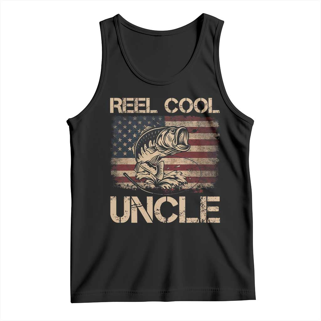 Reel Cool Uncle Tank Top Funny Fishing USA Flag Patriotic Fisherman Fathers Day