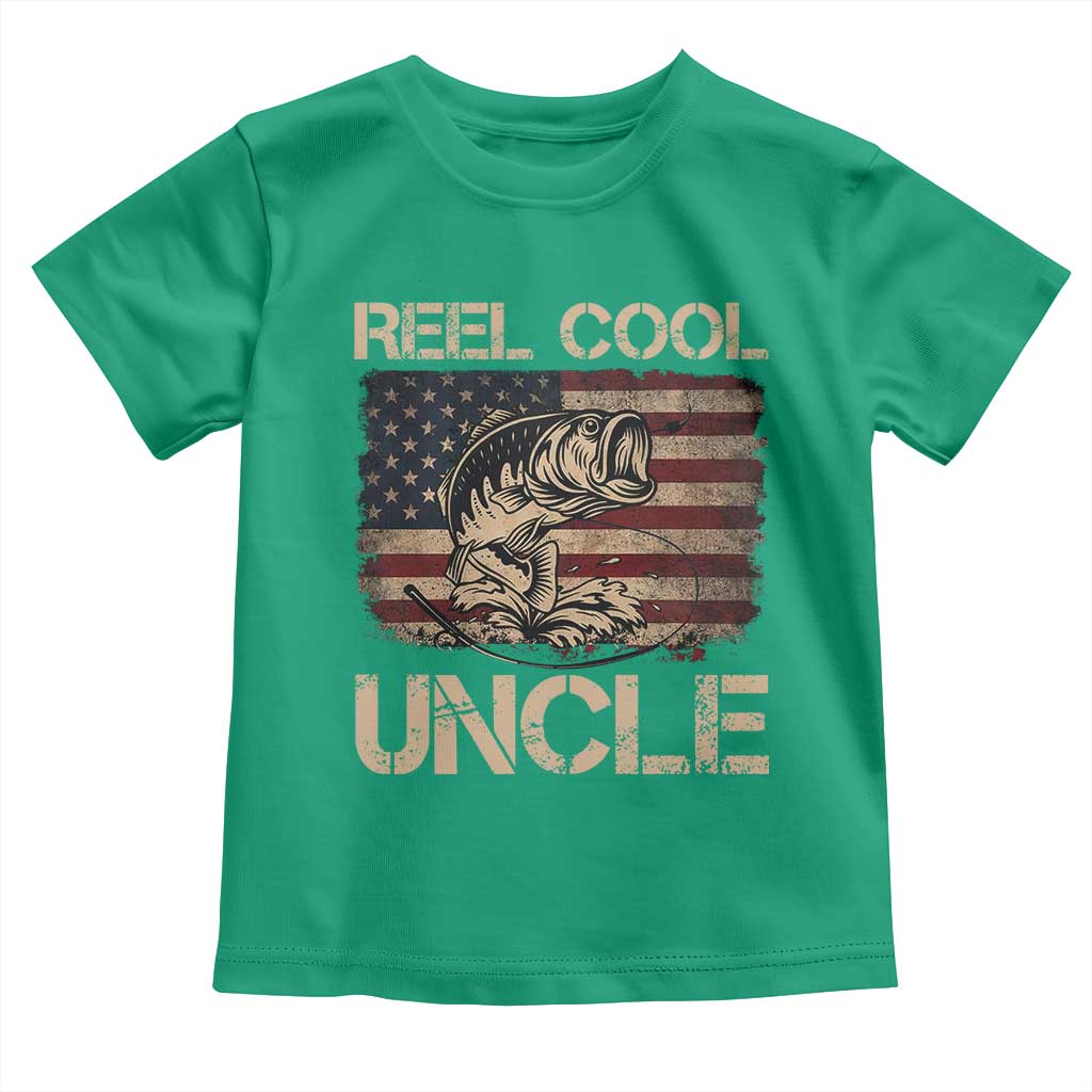 Reel Cool Uncle Toddler T Shirt Funny Fishing USA Flag Patriotic Fisherman Fathers Day