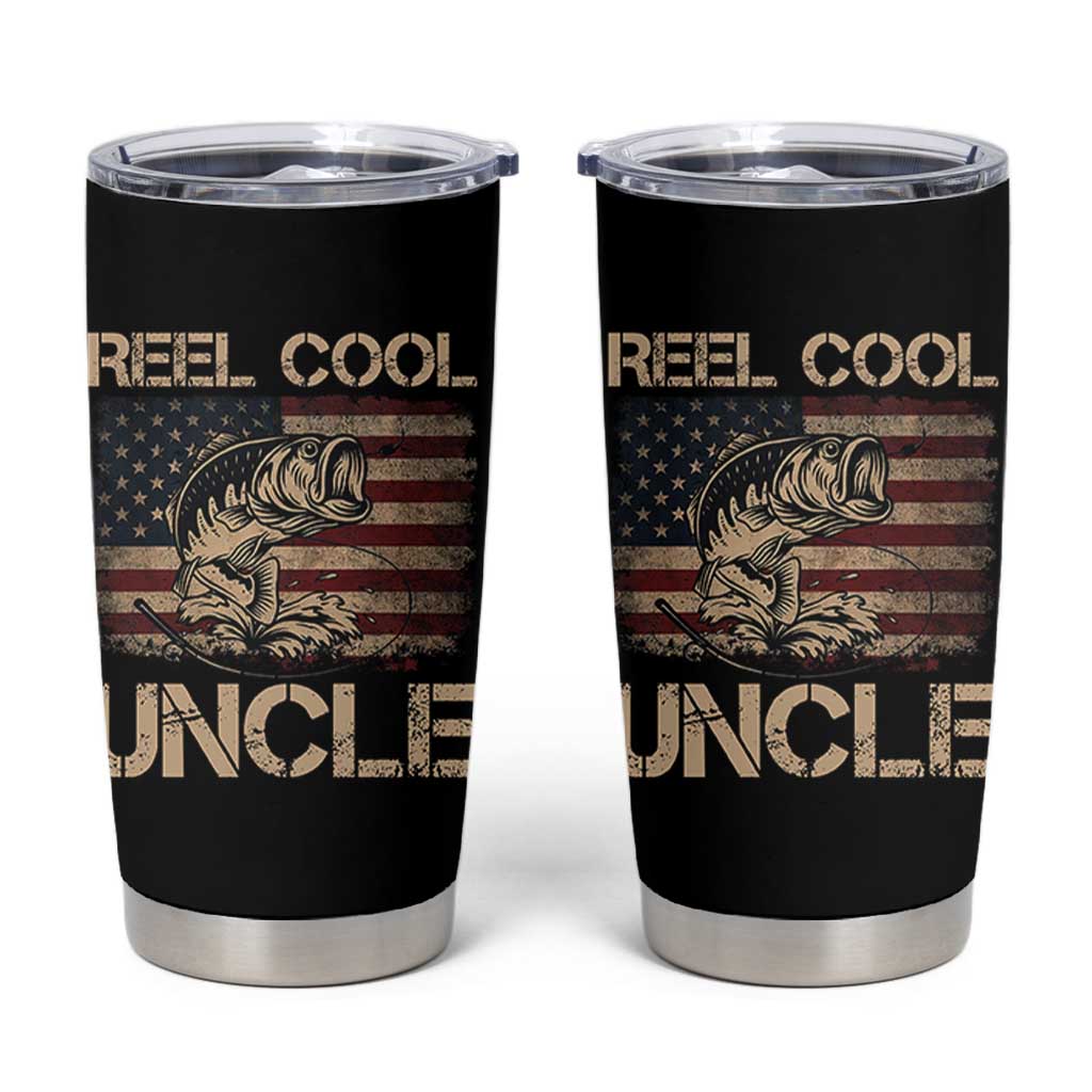 Reel Cool Uncle Tumbler Cup Funny Fishing USA Flag Patriotic Fisherman Fathers Day