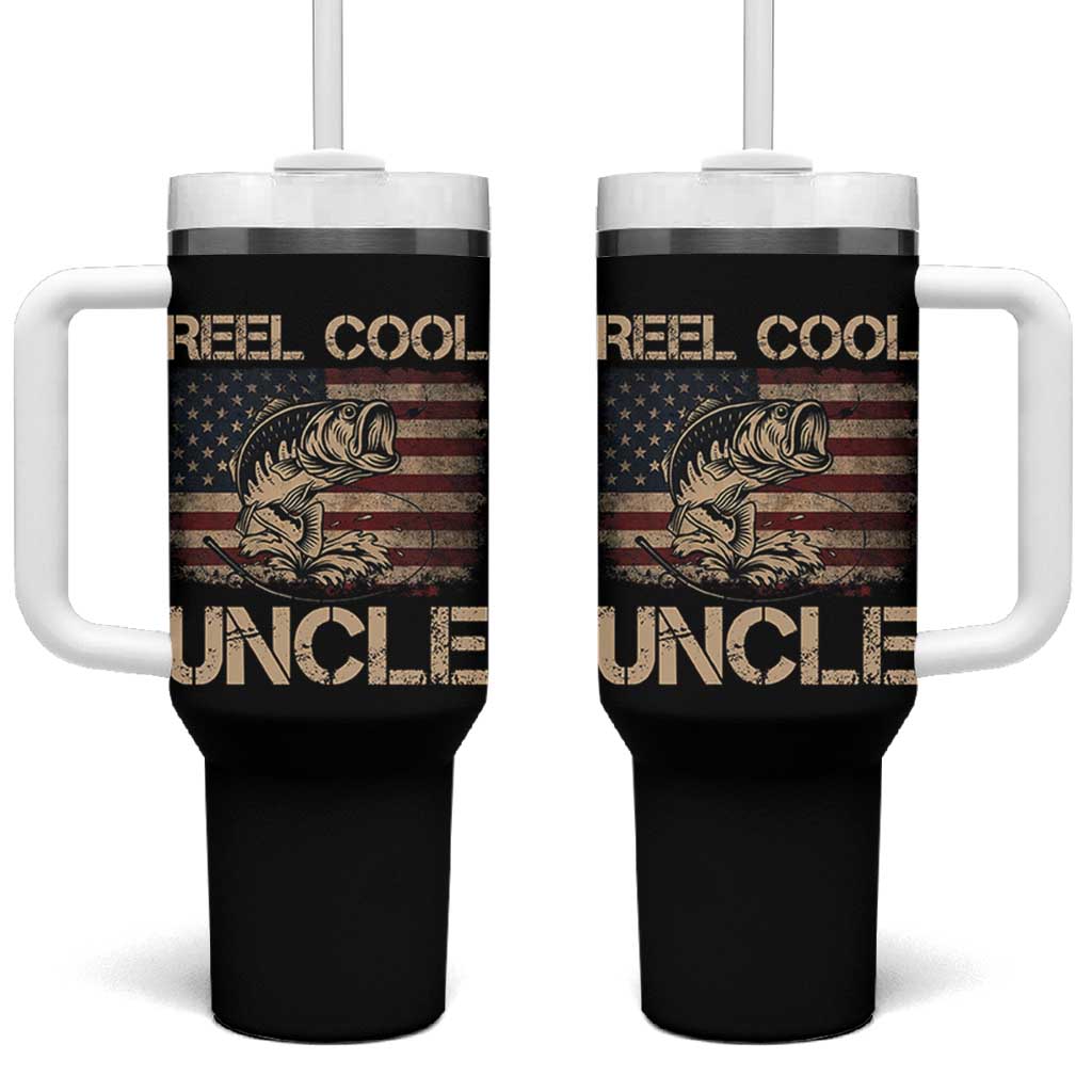 Reel Cool Uncle Tumbler With Handle Funny Fishing USA Flag Patriotic Fisherman Fathers Day