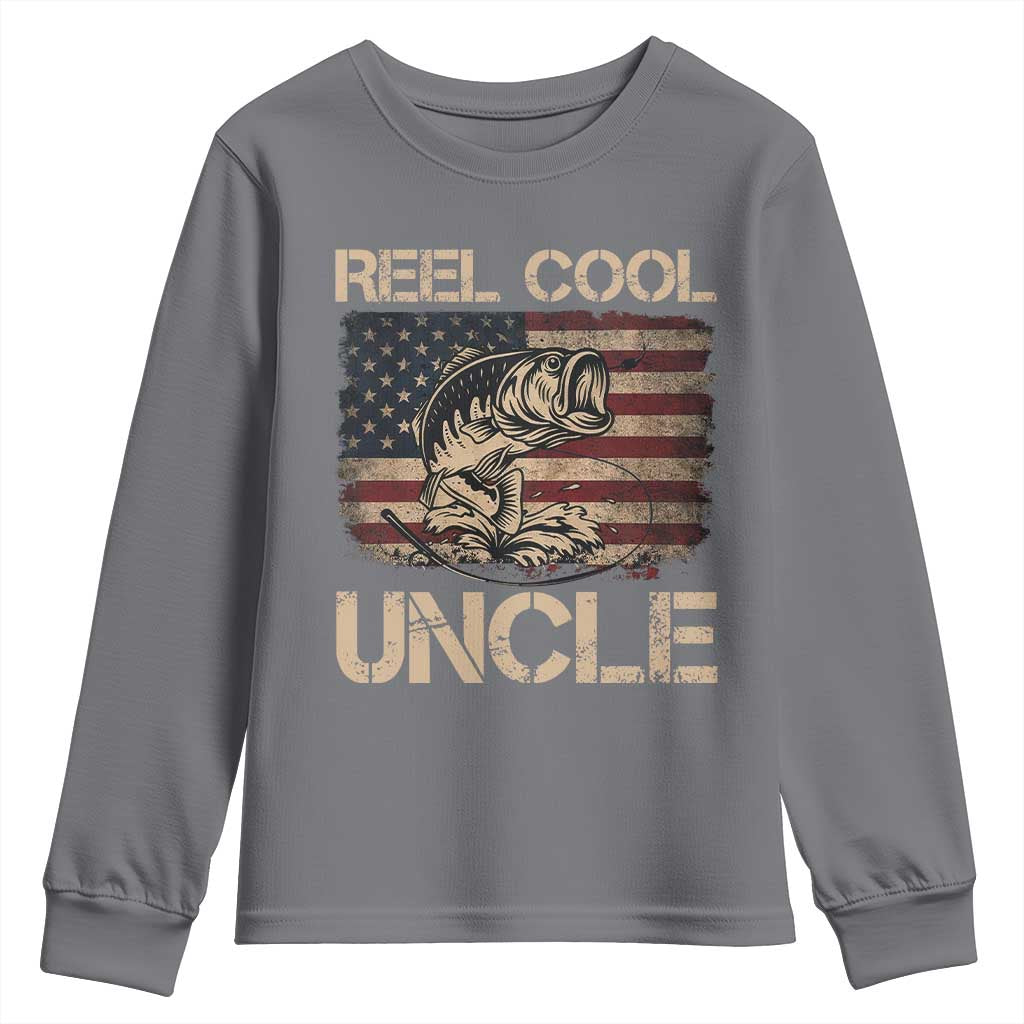 Reel Cool Uncle Youth Sweatshirt Funny Fishing USA Flag Patriotic Fisherman Fathers Day