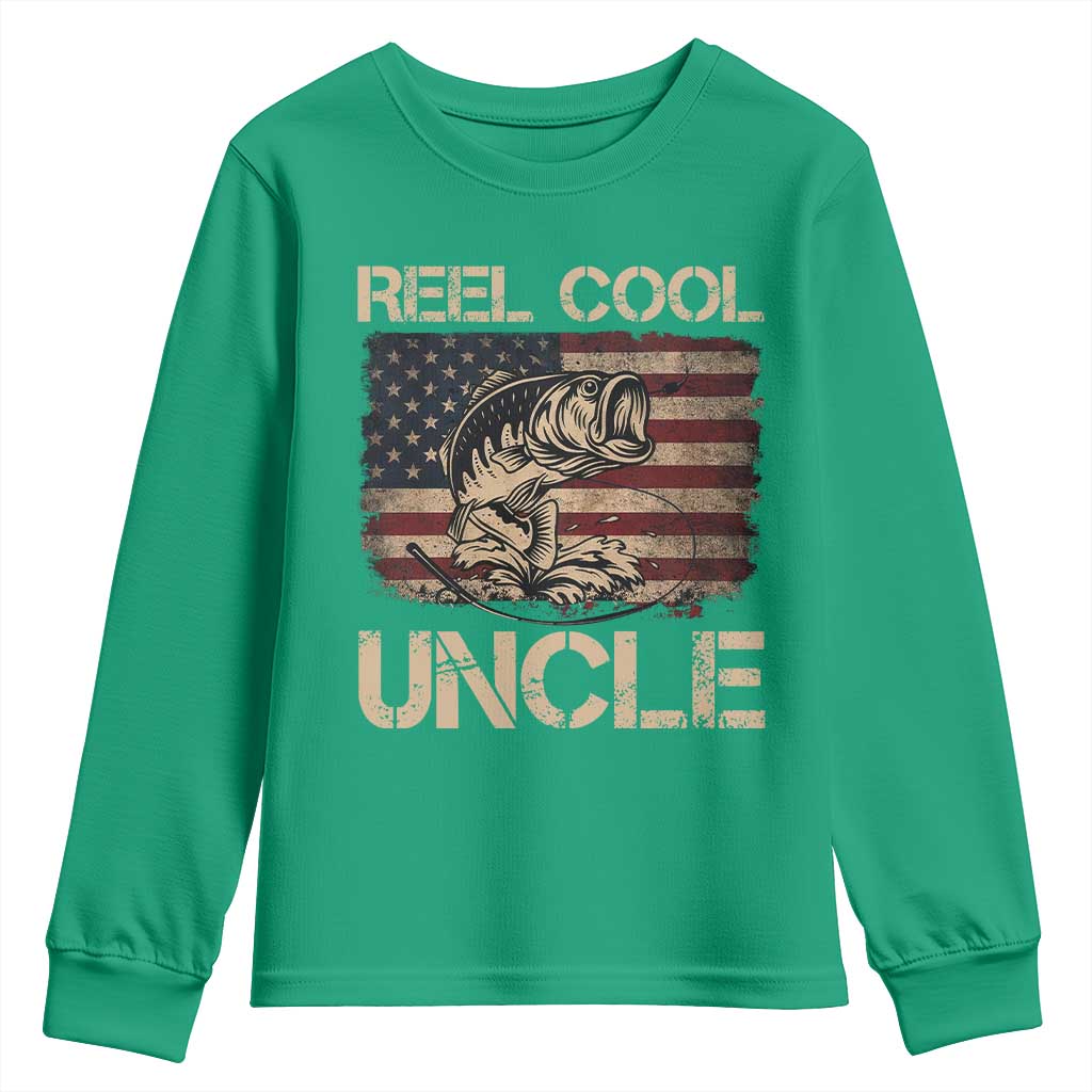 Reel Cool Uncle Youth Sweatshirt Funny Fishing USA Flag Patriotic Fisherman Fathers Day