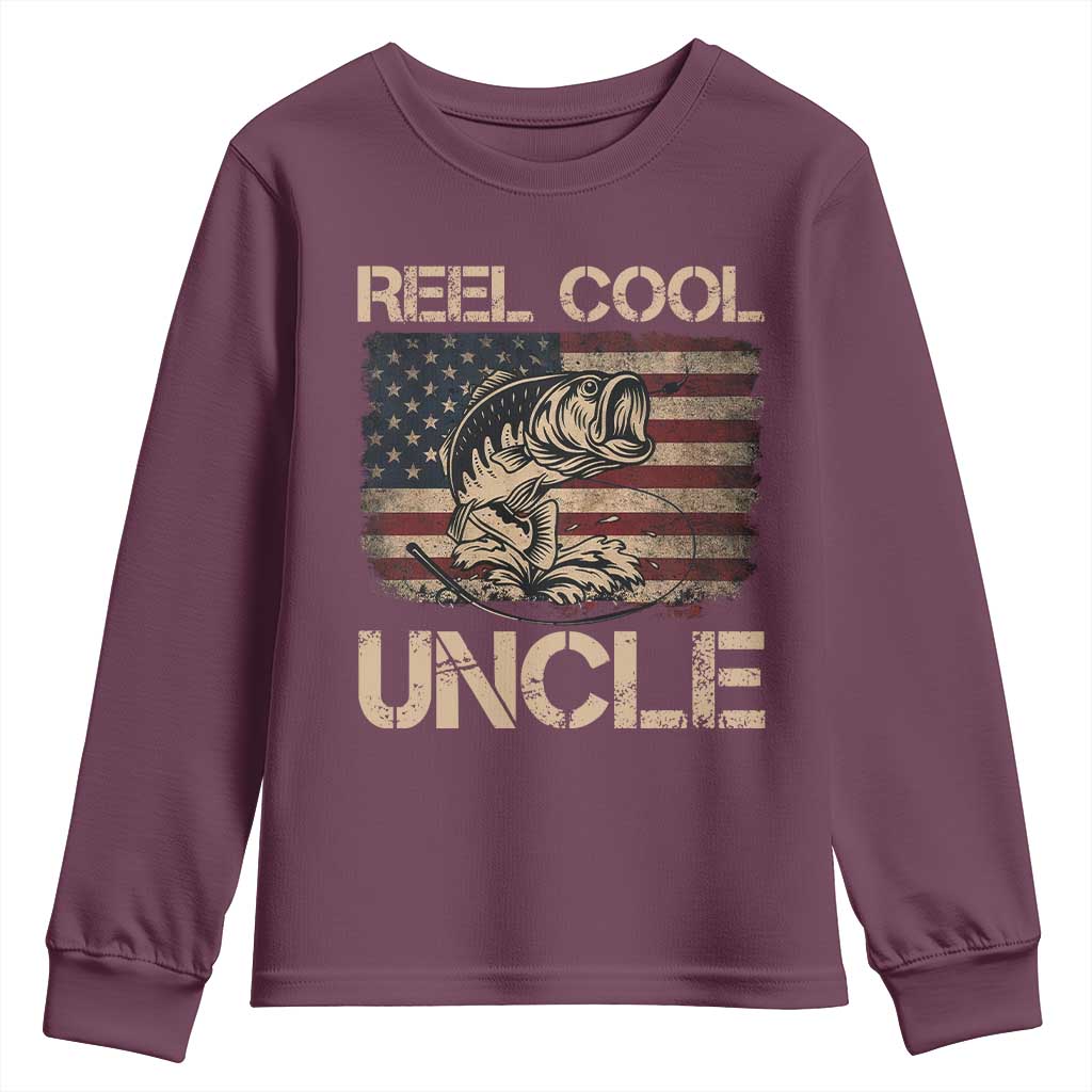 Reel Cool Uncle Youth Sweatshirt Funny Fishing USA Flag Patriotic Fisherman Fathers Day