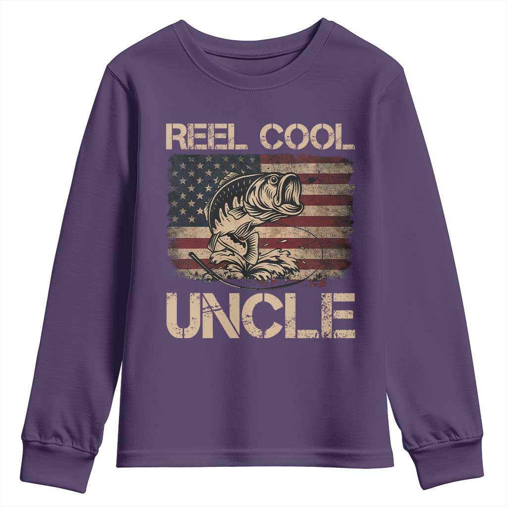Reel Cool Uncle Youth Sweatshirt Funny Fishing USA Flag Patriotic Fisherman Fathers Day