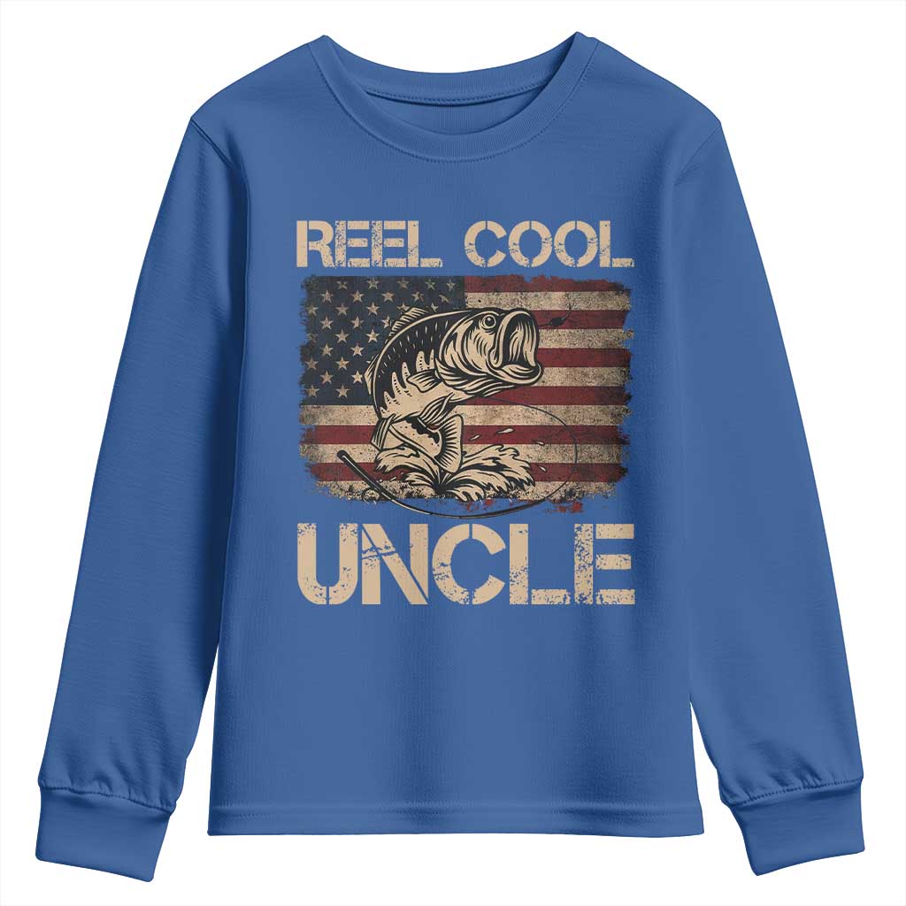 Reel Cool Uncle Youth Sweatshirt Funny Fishing USA Flag Patriotic Fisherman Fathers Day