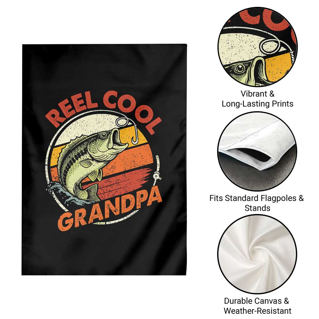 Reel Cool Grandpa Garden Flag Funny Fathers Day Dada Fishing Lover Fisherman