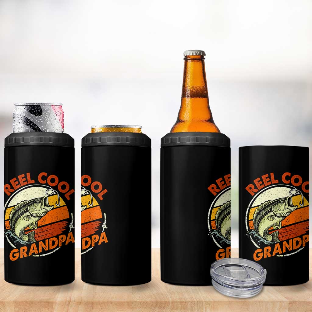 Reel Cool Grandpa 4 in 1 Can Cooler Tumbler Funny Fathers Day Dada Fishing Lover Fisherman