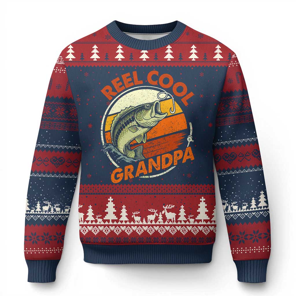 Reel Cool Grandpa Ugly Christmas Sweater Funny Fathers Day Dada Fishing Lover Fisherman