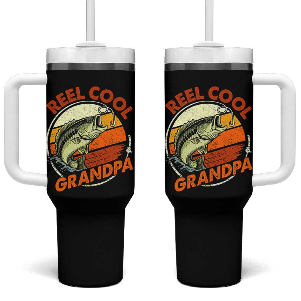 Reel Cool Grandpa Tumbler With Handle Funny Fathers Day Dada Fishing Lover Fisherman