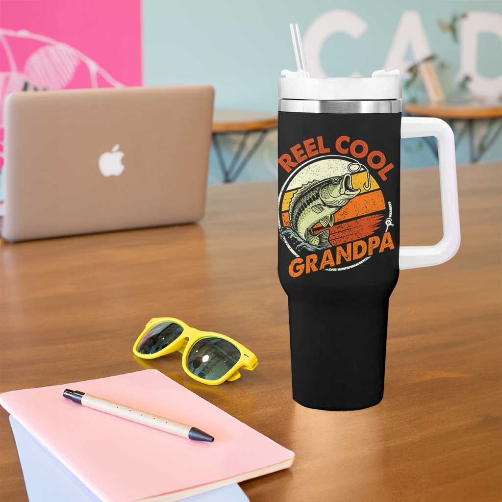 Reel Cool Grandpa Tumbler With Handle Funny Fathers Day Dada Fishing Lover Fisherman