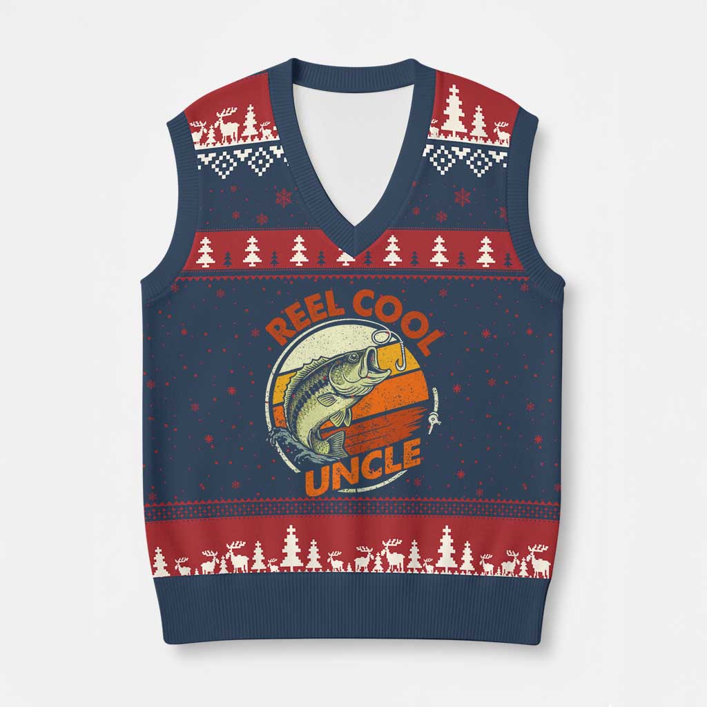Uncle Fishing V-Neck Knit Sweater Vest Reel Cool Uncle Funny Fathers Day Fisherman