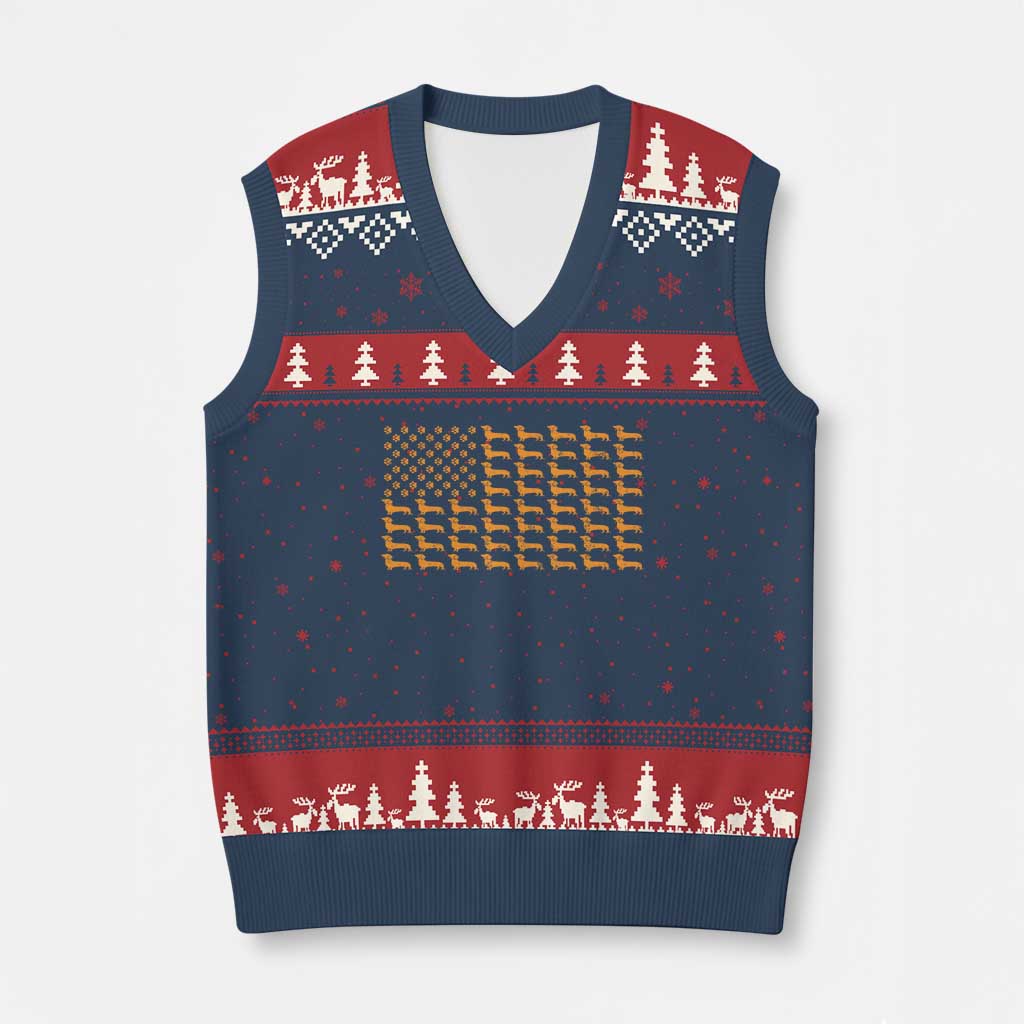 Vintage Dachshund Dad American Flag V-Neck Knit Sweater Vest Weiner Dog Fathers Day Gifts For Dog Lovers Dad - Wonder Print Shop