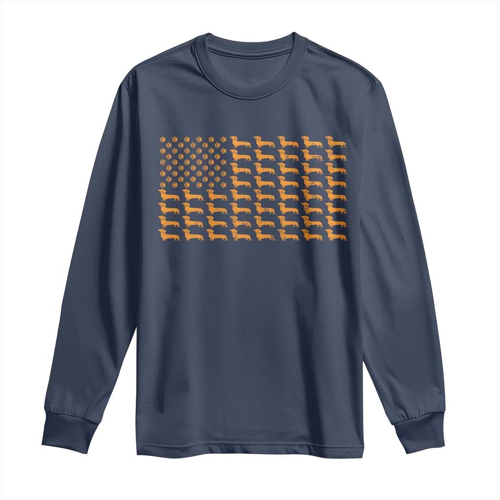 Vintage Dachshund Dad American Flag Long Sleeve Shirt Weiner Dog Fathers Day Gifts For Dog Lovers Dad - Wonder Print Shop