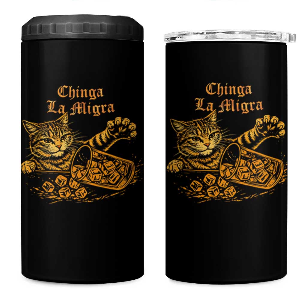 Chinga La Migra 4 in 1 Can Cooler Tumbler Retro Protest Subtle FDT Cat Meme