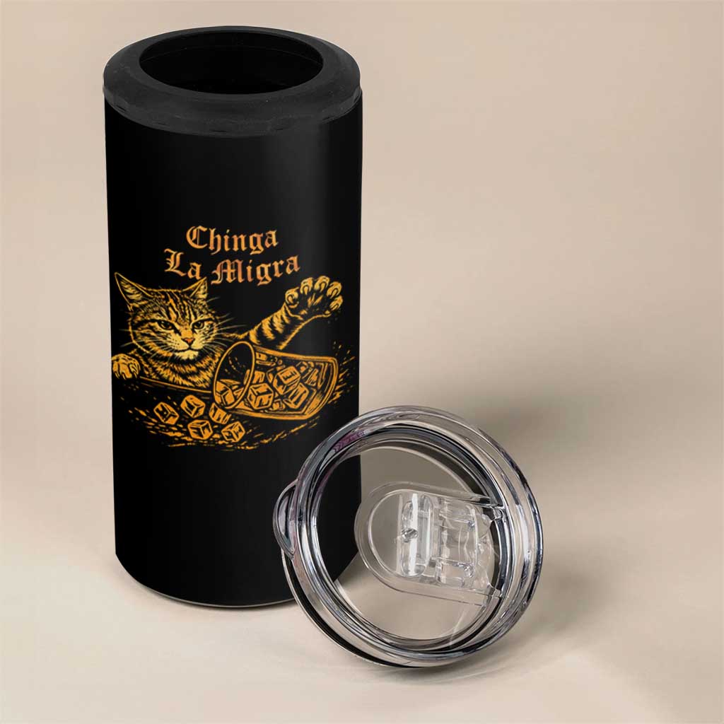 Chinga La Migra 4 in 1 Can Cooler Tumbler Retro Protest Subtle FDT Cat Meme