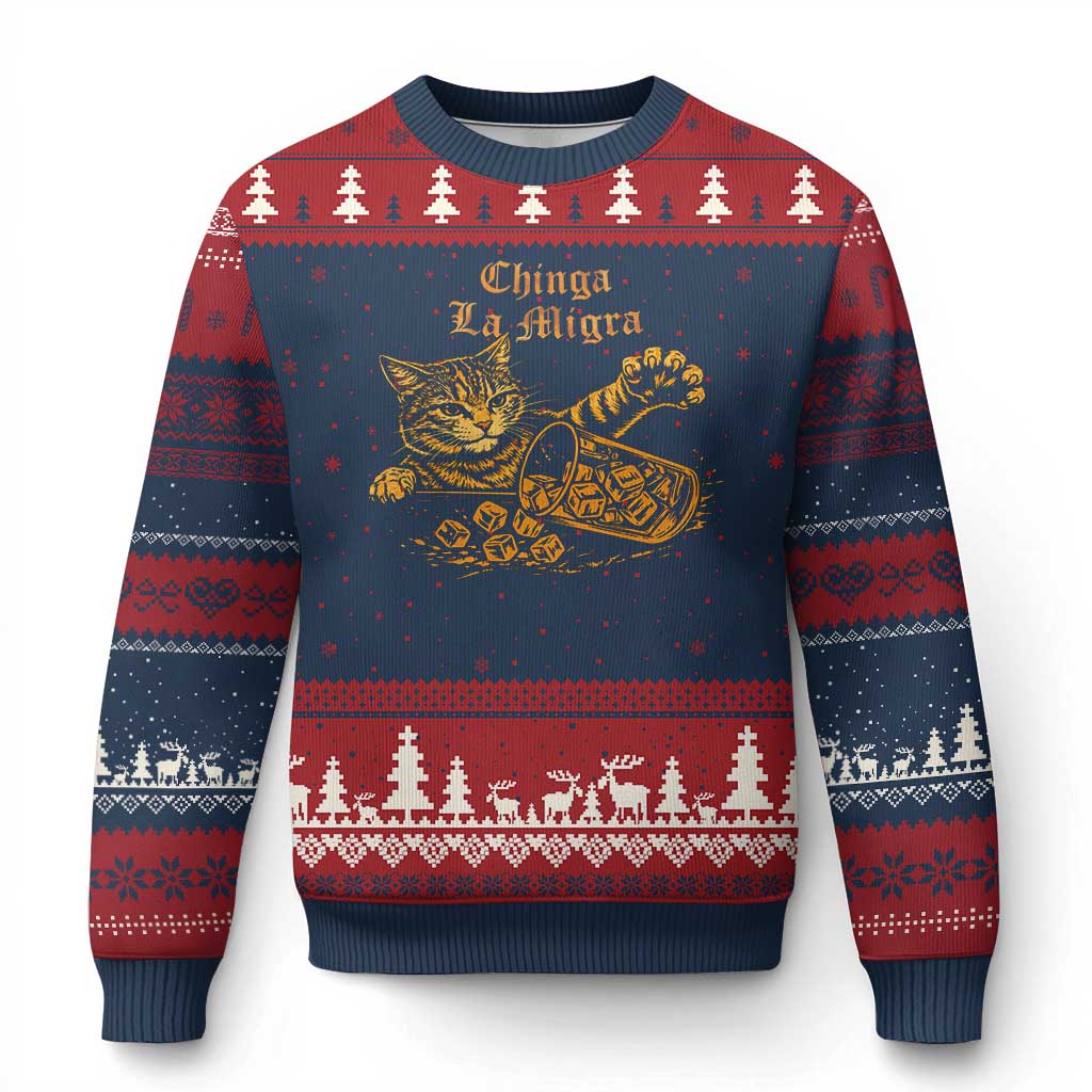 Chinga La Migra Ugly Christmas Sweater Retro Protest Subtle FDT Cat Meme