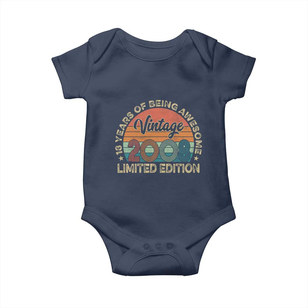 Vintage 2008 18th Birthday Gifts Baby Onesie Limited Edition 18 Year Old Bday