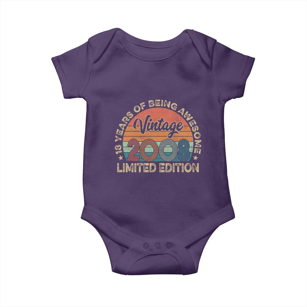 Vintage 2008 18th Birthday Gifts Baby Onesie Limited Edition 18 Year Old Bday