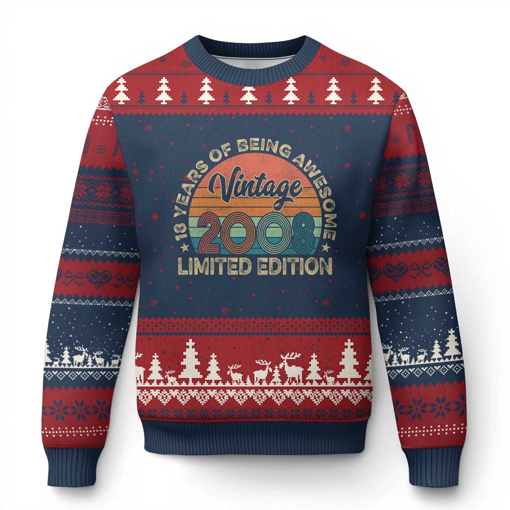 Vintage 2008 18th Birthday Gifts Ugly Christmas Sweater Limited Edition 18 Year Old Bday