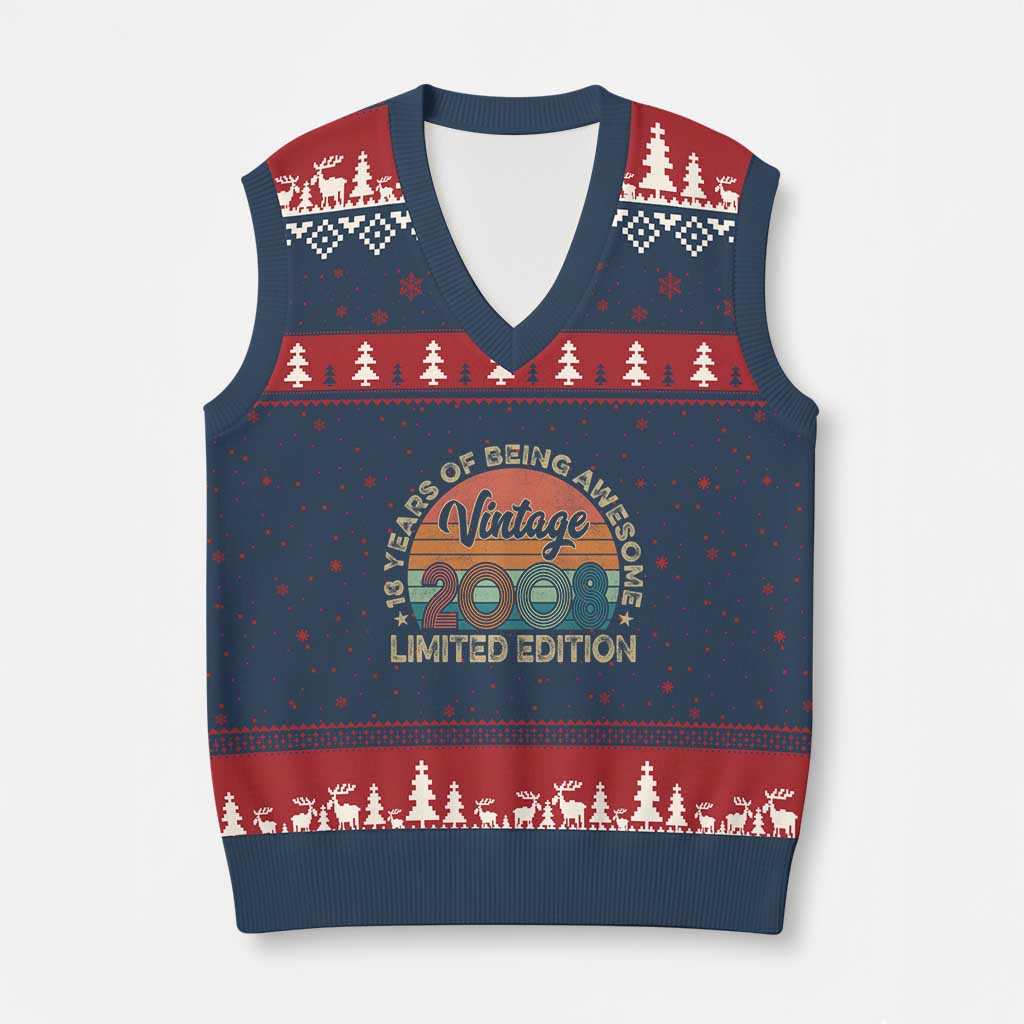 Vintage 2008 18th Birthday Gifts V-Neck Knit Sweater Vest Limited Edition 18 Year Old Bday