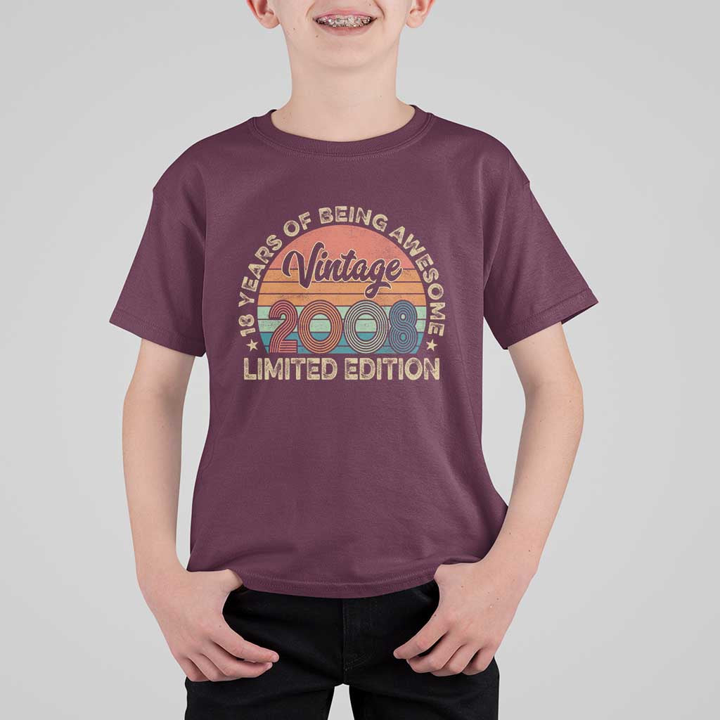 Vintage 2008 18th Birthday Gifts T Shirt For Kid Limited Edition 18 Year Old Bday