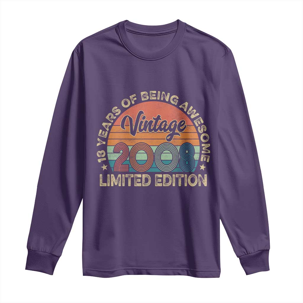 Vintage 2008 18th Birthday Gifts Long Sleeve Shirt Limited Edition 18 Year Old Bday