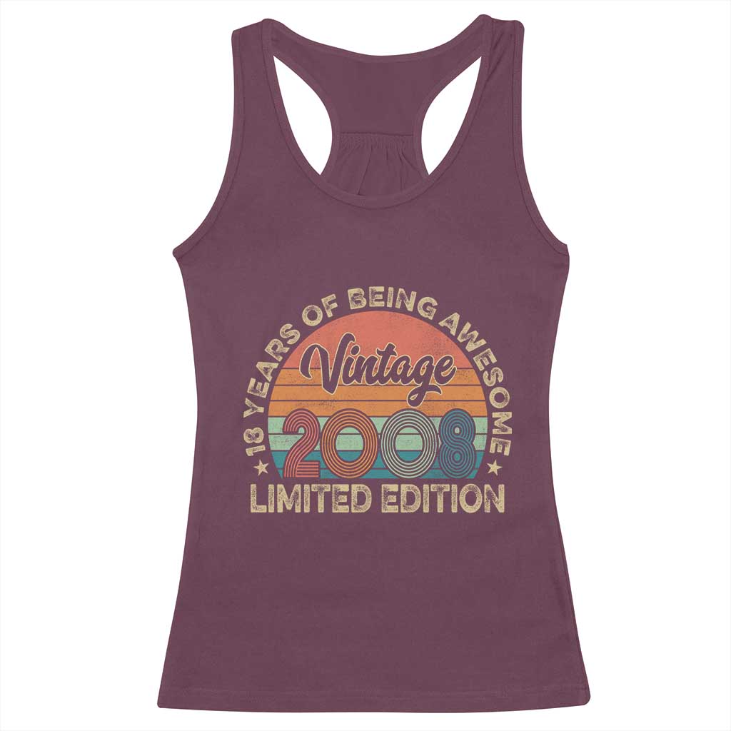 Vintage 2008 18th Birthday Gifts Racerback Tank Top Limited Edition 18 Year Old Bday