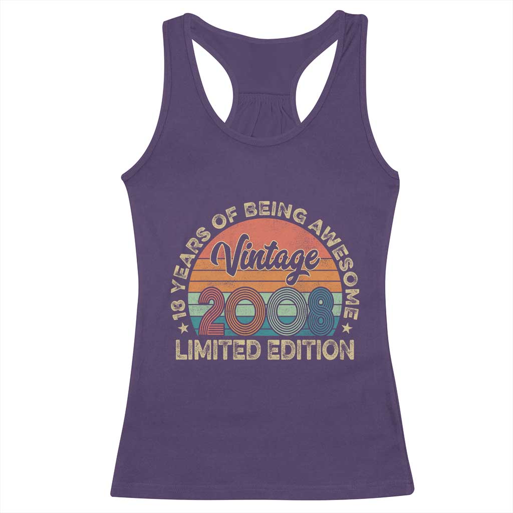 Vintage 2008 18th Birthday Gifts Racerback Tank Top Limited Edition 18 Year Old Bday