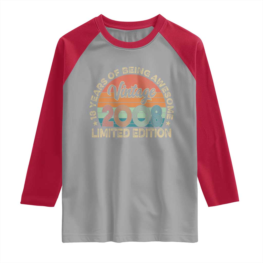 Vintage 2008 18th Birthday Gifts Raglan Shirt Limited Edition 18 Year Old Bday