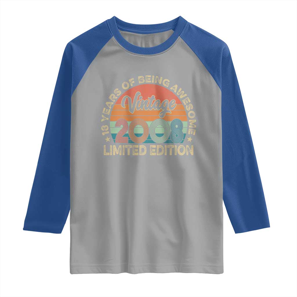 Vintage 2008 18th Birthday Gifts Raglan Shirt Limited Edition 18 Year Old Bday