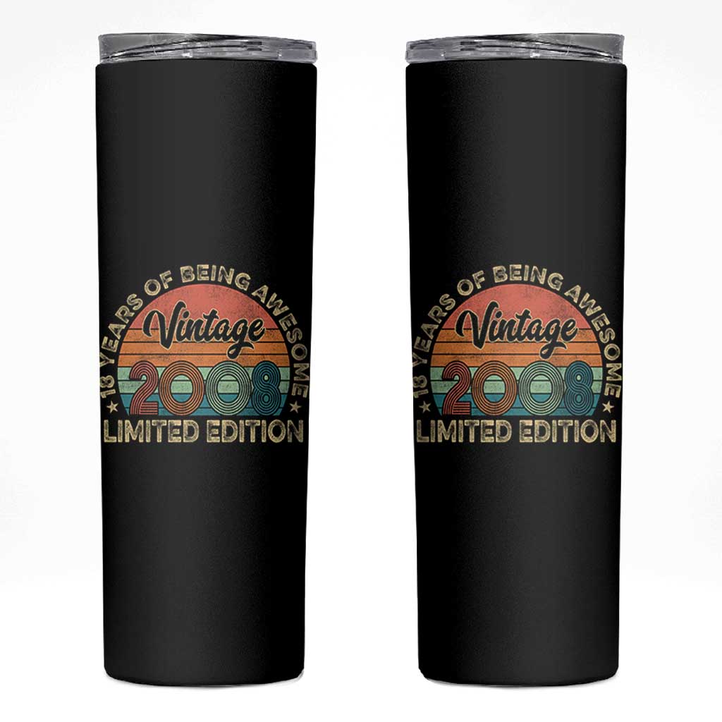 Vintage 2008 18th Birthday Gifts Skinny Tumbler Limited Edition 18 Year Old Bday