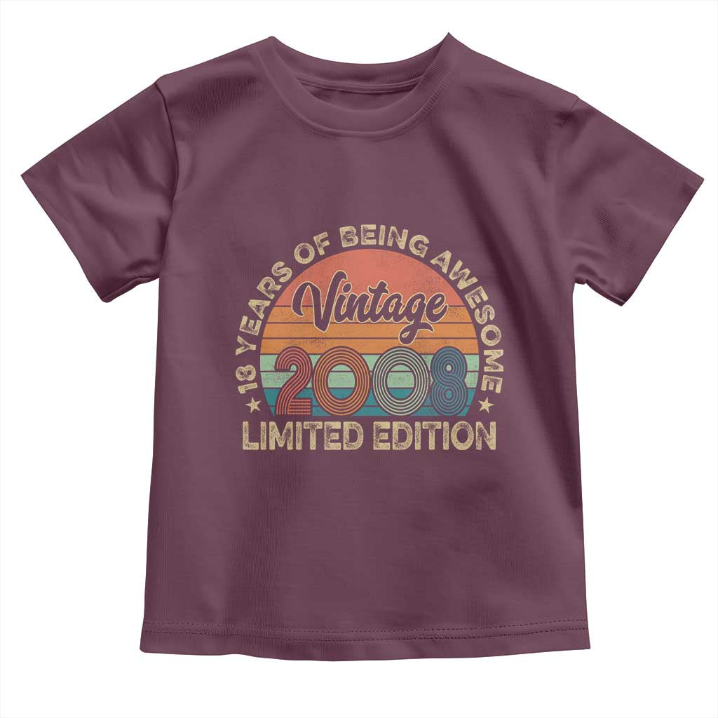Vintage 2008 18th Birthday Gifts Toddler T Shirt Limited Edition 18 Year Old Bday