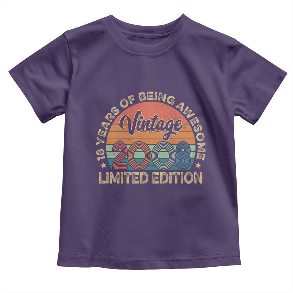 Vintage 2008 18th Birthday Gifts Toddler T Shirt Limited Edition 18 Year Old Bday