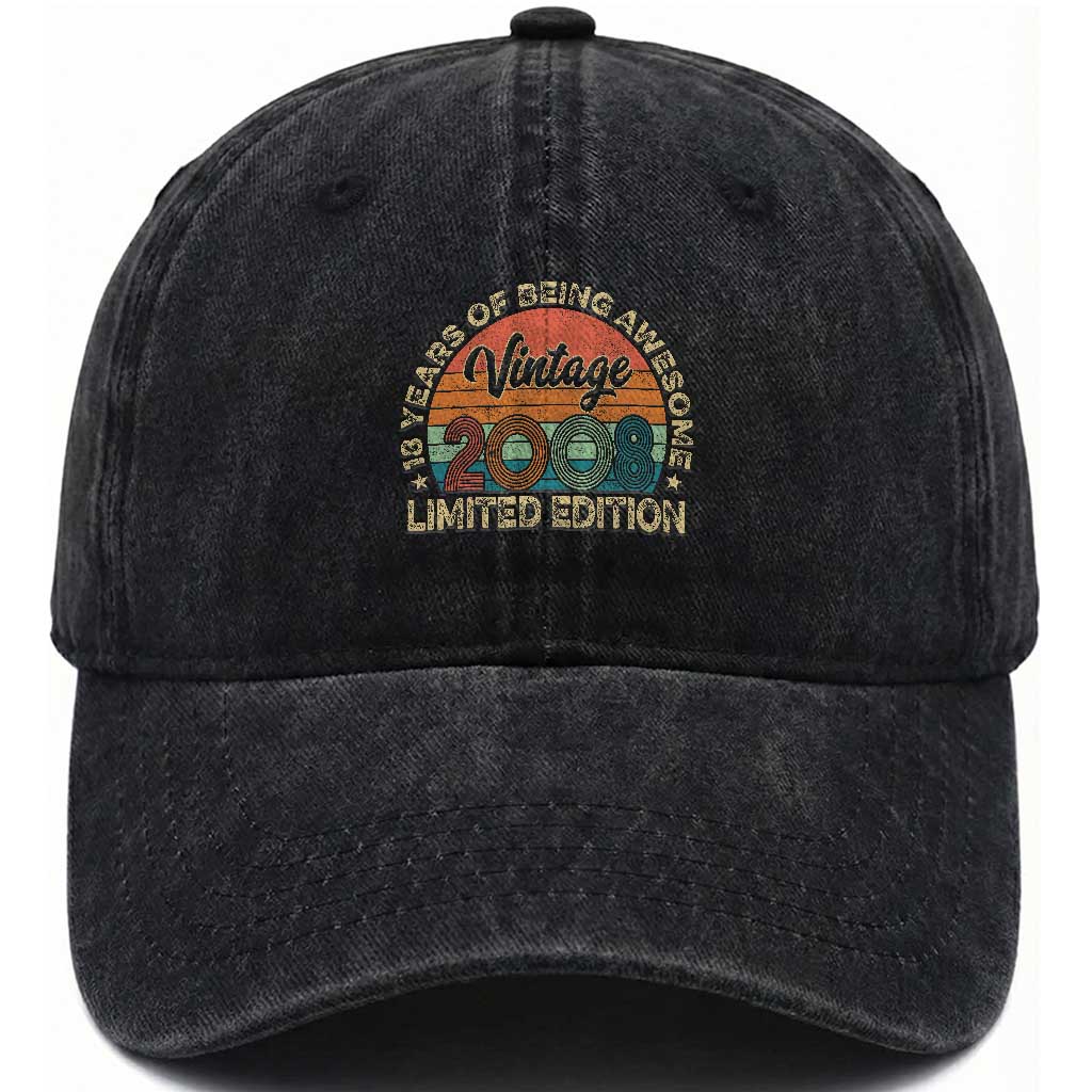 Vintage 2008 18th Birthday Gifts Washed Cotton Baseball Cap Limited Edition 18 Year Old Bday
