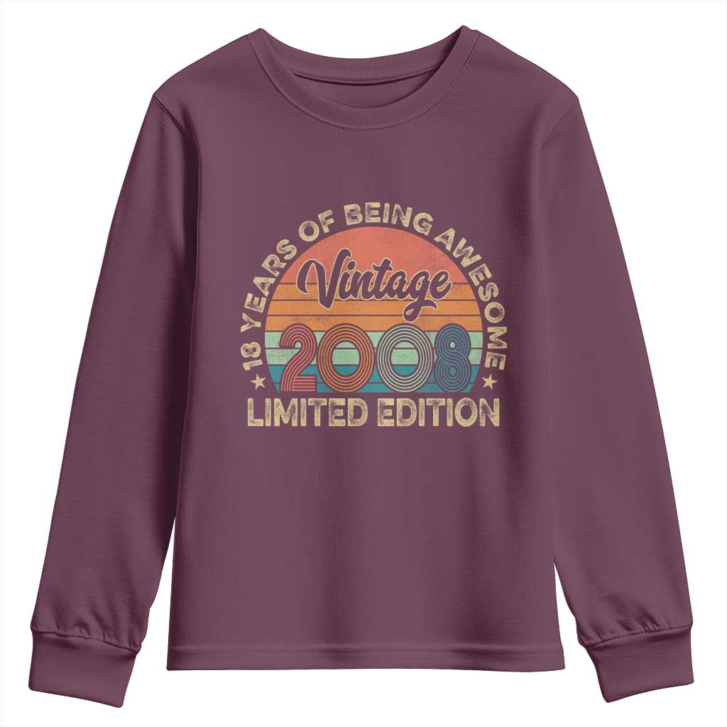 Vintage 2008 18th Birthday Gifts Youth Sweatshirt Limited Edition 18 Year Old Bday