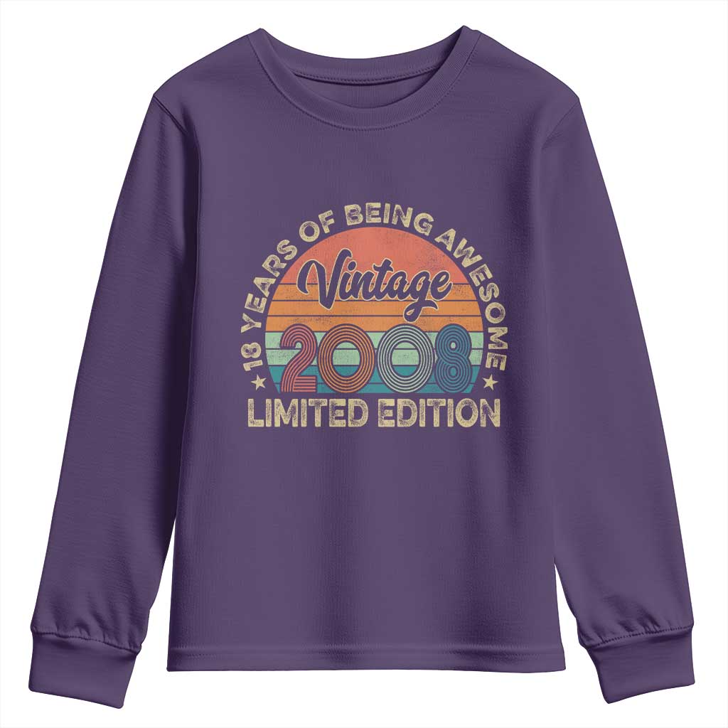 Vintage 2008 18th Birthday Gifts Youth Sweatshirt Limited Edition 18 Year Old Bday