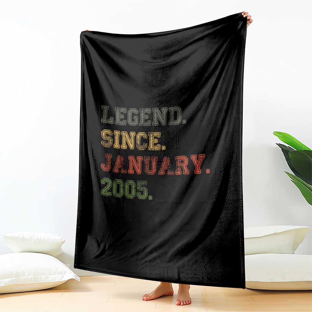 21st Birthday Gifts Throw Blanket Retro 21 Years Old Legend Since January 2005