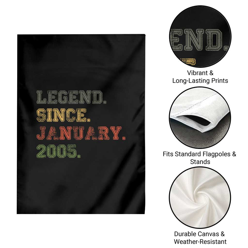 21st Birthday Gifts Garden Flag Retro 21 Years Old Legend Since January 2005