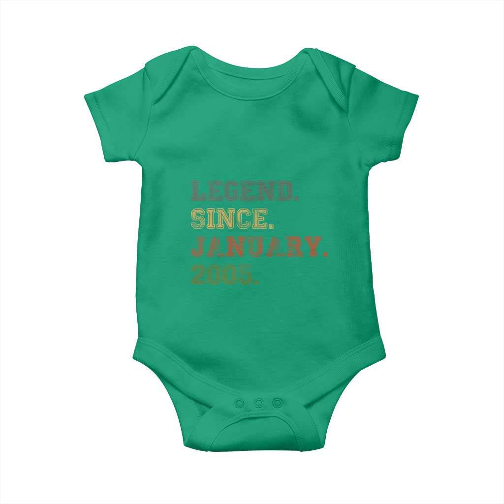 21st Birthday Gifts Baby Onesie Retro 21 Years Old Legend Since January 2005