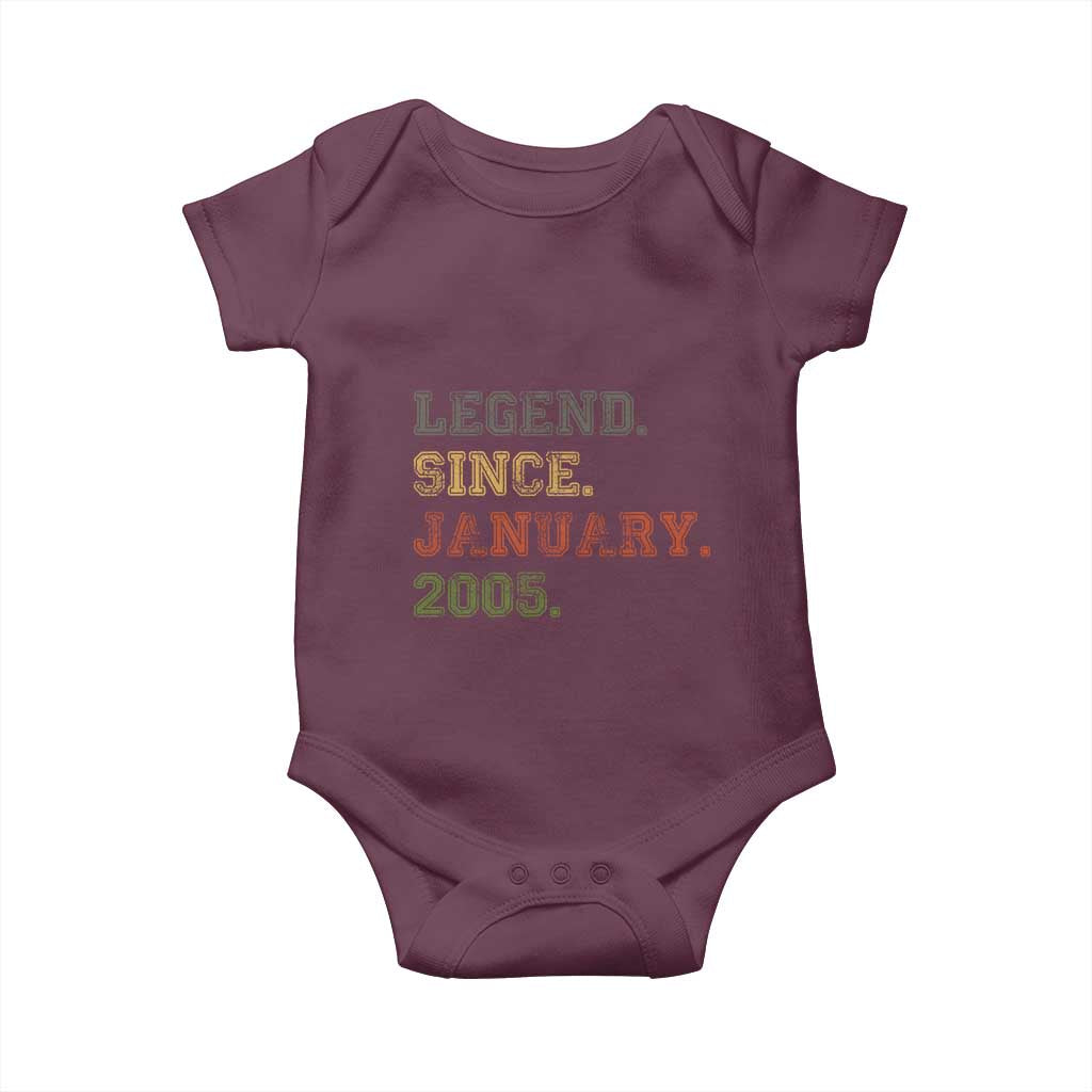 21st Birthday Gifts Baby Onesie Retro 21 Years Old Legend Since January 2005