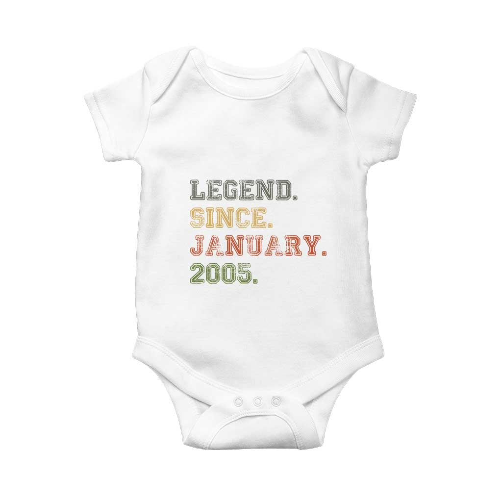 21st Birthday Gifts Baby Onesie Retro 21 Years Old Legend Since January 2005