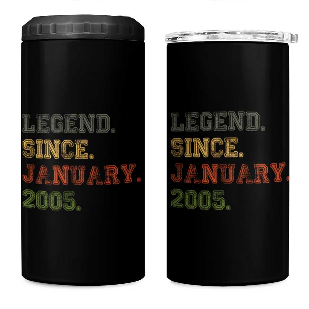 21st Birthday Gifts 4 in 1 Can Cooler Tumbler Retro 21 Years Old Legend Since January 2005