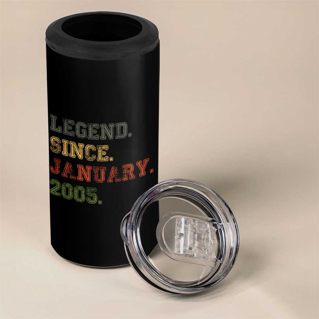 21st Birthday Gifts 4 in 1 Can Cooler Tumbler Retro 21 Years Old Legend Since January 2005