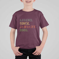 21st Birthday Gifts T Shirt For Kid Retro 21 Years Old Legend Since January 2005