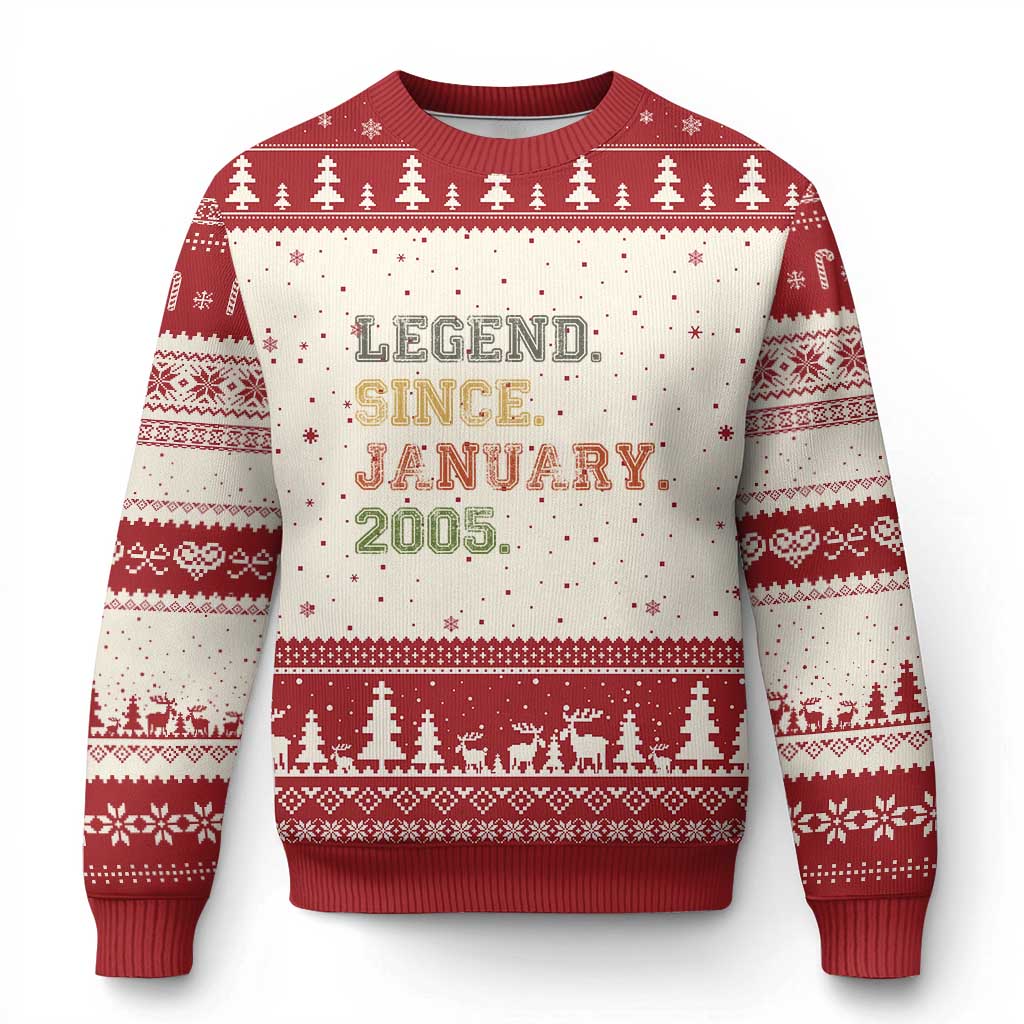 21st Birthday Gifts Ugly Christmas Sweater Retro 21 Years Old Legend Since January 2005